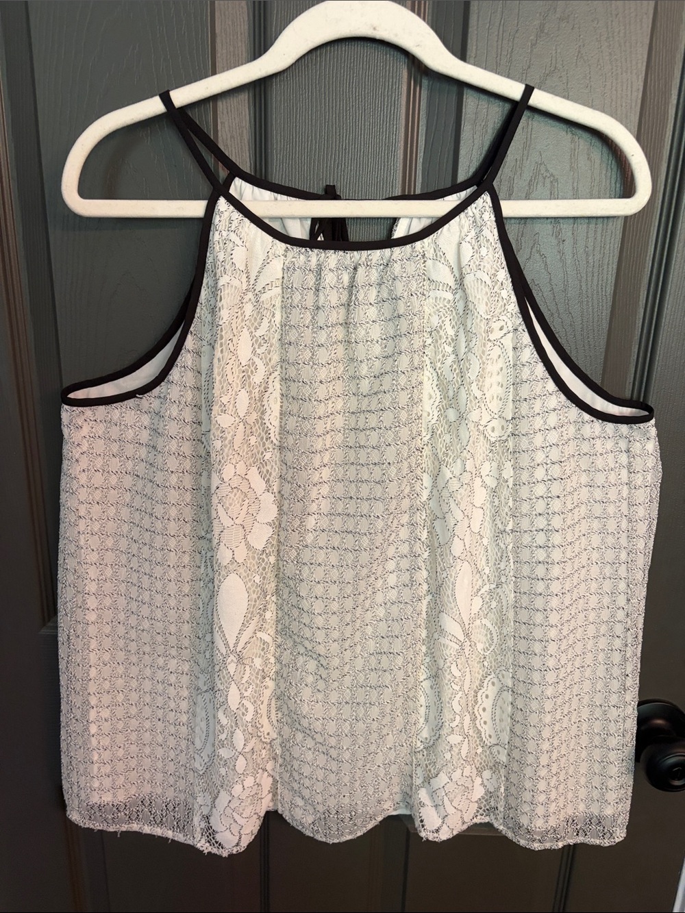 LOFT White Lace Camisole with Black Trim